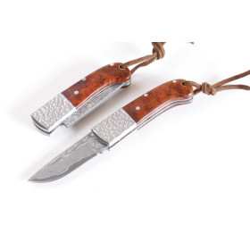 Damascus Steel Blade Nolock Limited Edition Red Shadow Handle Wood Pocket Knife UD402274